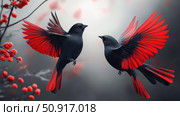 icteridae black birds with red wings ai generated. Стоковое AI-изображение, AI-художник Vectorwin / Фотобанк Лори