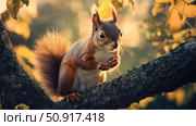 climbing squirrel tree ai generated. Стоковое AI-изображение, AI-художник Vectorwin / Фотобанк Лори