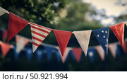 americana red white blue bunting ai generated. Стоковое AI-изображение, AI-художник Vectorwin / Фотобанк Лори