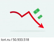 Стрелка графика, показывающая падение курса доллара. A chart arrow showing the decline in the dollar exchange rate. Стоковое AI-изображение, AI-художник Смирнова Светлана / Фотобанк Лори