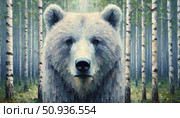 Голова бурого медведя  на фоне леса. Масло, иппасто. Стоковое AI-изображение, AI-художник Владимир Уткин / Фотобанк Лори
