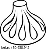 Hand-sketched khinkali vector in black and white, perfect for food apps or restaurant menus. Стоковая иллюстрация, иллюстратор Светлана Леуто / Фотобанк Лори