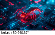Cybernetic Centipede on Circuit Board: Digital Intrusion Concept. Стоковое AI-изображение, AI-художник Данила Большаков / Фотобанк Лори