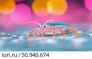 Detailed studio shot of a colorful woodlouse with a bokeh and vibrant colors. Стоковое AI-изображение, AI-художник Данила Большаков / Фотобанк Лори