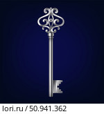 Elegant Vintage Silver Key on Dark Background. Стоковая иллюстрация, иллюстратор Андрей Апоев / Фотобанк Лори