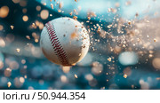 Action Capture: A high-speed baseball impact, depicting sports action and dynamic movement, creating a dramatic moment frozen in time. Стоковое AI-изображение, AI-художник Данила Большаков / Фотобанк Лори
