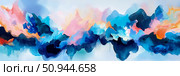 Abstract Expressionist Landscape with Blue, Pink, and Orange Hues. Стоковое AI-изображение, AI-художник Данила Большаков / Фотобанк Лори