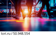 Motion blur illustrating a fast-paced work environment in a modern office. Стоковое AI-изображение, AI-художник Данила Большаков / Фотобанк Лори