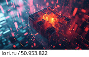 simulation fracturing 3D cube ai generated. Стоковое AI-изображение, AI-художник Vectorwin / Фотобанк Лори