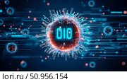 A futuristic microscopic entity with glowing digital data encoding, illustrating the intersection of biology and information technology for scientific research and cybersecurity applications. Стоковое AI-изображение, AI-художник Данила Большаков / Фотобанк Лори