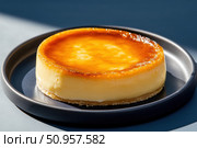 An elegant crème brûlée meticulously presented on a sleek plate. The dessert's caramelized sugar topping and creamy custard base tempt the senses with its sophisticated charm. Стоковое AI-изображение, AI-художник Nart / Фотобанк Лори