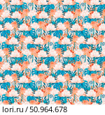 This is a Vibrant Tropical Floral Pattern that features Colorful Elements throughout the design. Стоковая иллюстрация, иллюстратор Елена Захаревич / Фотобанк Лори