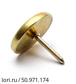 Top View of a Single Brass Tack on a White Background. Generative AI. Стоковое AI-изображение, AI-художник Roman Zavorotny / Фотобанк Лори