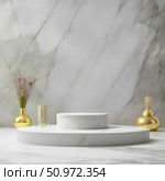 A realistic stand or set of podiums with a background of round-shaped layers. A pastel palette for displaying products on stage, an advertising display... Стоковое AI-изображение, AI-художник lyudmila Soloveva / Фотобанк Лори