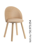 children's wooden high chair with upholstered seat and backrest, isolated on a white background. Стоковое фото, фотограф ~✿Eлена Челышева(Кочина)✿~ / Фотобанк Лори