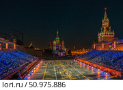 Международный военно-музыкальный фестиваль "Спасская башня" в Москве на Красной площади 28 августа 2018 года. Редакционное фото, фотограф Евгений Дробжев / Фотобанк Лори