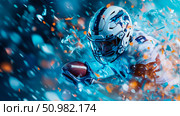 Gridiron Glory: American Football Player in Action. Стоковое AI-изображение, AI-художник Данила Большаков / Фотобанк Лори