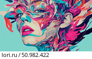 Abstract Portrait of a Woman with Vibrant Colors and Fluid Forms. Стоковое AI-изображение, AI-художник Данила Большаков / Фотобанк Лори