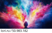 Cosmic Emanation: A Silhouette Bathed in Celestial Hues. Стоковое AI-изображение, AI-художник Данила Большаков / Фотобанк Лори