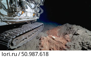 A deep sea mining vehicle operates on the ocean floor. Стоковое AI-изображение, AI-художник Евгения Пархоменко / Фотобанк Лори