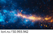 Cosmic Dust and Nebula: A Celestial Tapestry of Blue and Gold. Стоковое AI-изображение, AI-художник Данила Большаков / Фотобанк Лори
