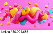 Abstract Colorful 3D Render of Intertwined Shapes: Vibrant Pink, Yellow, and Teal Fluid Forms. Стоковое AI-изображение, AI-художник Данила Большаков / Фотобанк Лори