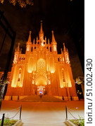 Roman Catholic Church of the Immaculate Conception in Gruziny at night. The largest Catholic church in Russia. Редакционное фото, фотограф Константин Григорьев / Фотобанк Лори