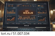 Explore the journey of establishing 2025 goals through analytics and metrics displayed on a sleek computer interface in a contemporary office. Стоковое AI-видео, аниматор Данила Большаков / Фотобанк Лори