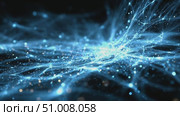 Glowing blue digital particles and lines on dark background in motion concept. Стоковое AI-видео, аниматор Александра Рублева / Фотобанк Лори
