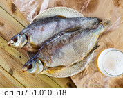 Tasty and salty dried bream nicely served as good snack for beer. Стоковое фото, фотограф Яков Филимонов / Фотобанк Лори
