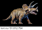 3D rendering of a Triceratops, perspective view on black background. Стоковое фото, фотограф Leonello Calvetti/Stocktrek Images / ТАСС / Фотобанк Лори