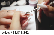 Nail Artist Perfecting Gel Application for Extensions. Стоковое видео, видеограф Скоробогатова Е. / Фотобанк Лори