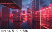 Experience a captivating journey through a dynamic world filled with illuminated cubes and intricate designs showcasing advanced technology. Стоковое AI-видео, аниматор Данила Большаков / Фотобанк Лори