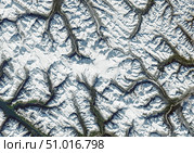 Satellite image of an icefield spanning the provinces of British Columbia and Alberta, Canada (2023 год). Стоковое фото, фотограф Stocktrek Images, Inc. / ТАСС / Фотобанк Лори