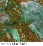 Satellite image showing two of the three Manitoba Great Lakes, along with Cedar Lake. Стоковое фото, фотограф Stocktrek Images, Inc. / ТАСС / Фотобанк Лори