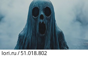 A ghostly entity rises from the ground, surrounded by swirling smoke, creating an eerie atmosphere during twilight hours. Стоковое AI-видео, аниматор Данила Большаков / Фотобанк Лори