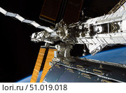 A portion of the Columbus laboratory, starboard truss and solar array panels. Стоковое фото, фотограф Stocktrek Images, Inc. / ТАСС / Фотобанк Лори