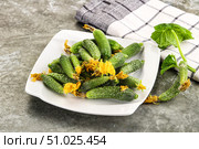 Raw gherkin cucumbers in the bowl. Стоковое фото, фотограф Андрей Старостин / Фотобанк Лори