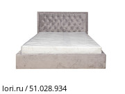 Double bed with soft headboard. Cushioned furniture. Стоковое фото, фотограф Лазаренко Светлана / Фотобанк Лори
