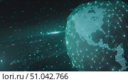 Visualization of Earths communication satellites forming a network in space, depicted as dots orbiting the planet. Стоковое AI-видео, аниматор Данила Большаков / Фотобанк Лори