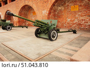 Soviet ZIS-3 cannon of the Second World War. Russia, Nizhny Novgorod, the Kremlin. Exhibition of weapons. April 6, 2021. Редакционное фото, фотограф Олег Тараканов / Фотобанк Лори