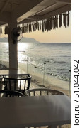 Beach cafe on sandy beach under straw umbrella, palm trees and beautiful sea on exotic tropical island. Стоковое видео, видеограф Zita Khasanova / Фотобанк Лори