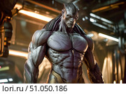 An alien with a muscular figure and a stern look. Стоковое AI-изображение, AI-художник Алексей Кузнецов / Фотобанк Лори