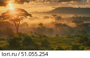 The sun breaks through the thick clouds in the jungle, casting a warm glow on the lush vegetation below. Стоковое AI-видео, аниматор Данила Большаков / Фотобанк Лори