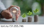 Light bulb symbolizes innovative ideas for sustainable growth and investing in nature. Стоковое AI-видео, аниматор Сергей Толмачёв / Фотобанк Лори