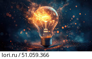 incandescent lighting up lightbulb ai generated. Стоковое AI-изображение, AI-художник Vectorwin / Фотобанк Лори