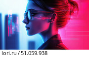visionary merging businesswoman ai generated. Стоковое AI-изображение, AI-художник Vectorwin / Фотобанк Лори
