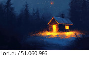 radiance glowing effect on tiny cabin ai generated. Стоковое AI-изображение, AI-художник Vectorwin / Фотобанк Лори