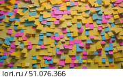 Creative Chaos: A Dense Wall Covered in Yellow, Pink, and Blue Adhesive Notes. Office brainstorming, planning, and reminder concept. Стоковое AI-видео, аниматор Данила Большаков / Фотобанк Лори