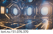Chamber of the Future: An Advanced Sci-Fi Interior with Glowing Portals and Reflective Floor. Ideal for game setting or digital display. Стоковое AI-видео, аниматор Данила Большаков / Фотобанк Лори